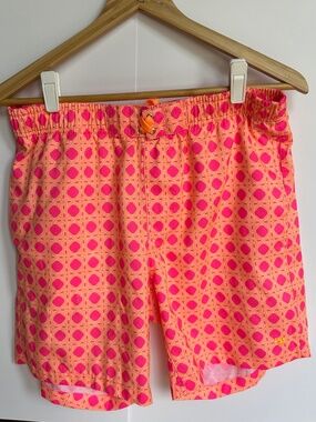 Rugged Butts Men's‎ Classic Swim Trunks in Neon Sherbert Cane - NWOT